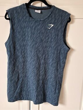 Gymshark Navy and Light Blue Care-Tag Top